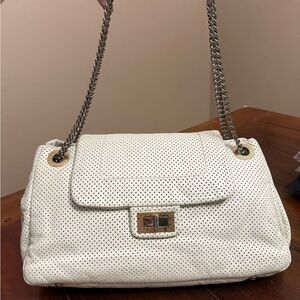 CHANEL White Perforated Shoulder Bag with Chain Strap